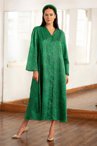 Grace Silk Cotton Kaftan Flecked Emerald front view