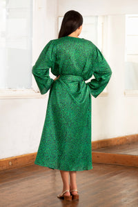 Grace Silk Cotton Kaftan Flecked Emerald back view