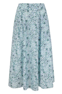 An Isabel Manns a-line midi silk bamboo pale green printed skirt.