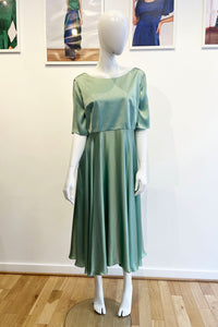 "One Off" Pale Green Silk Satin A-line Dress