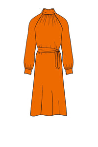 Silk Satin_Orange_Long sleeve_Midi length