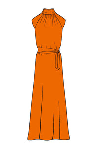 Silk Satin_Orange_Cap sleeve_Full length