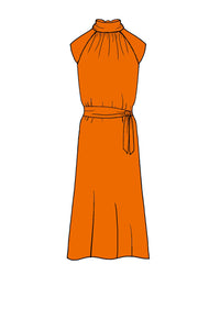 Silk Satin_Orange_Cap sleeve_Midi length