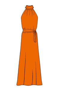 Silk Satin_Orange_Sleeveless_Full length