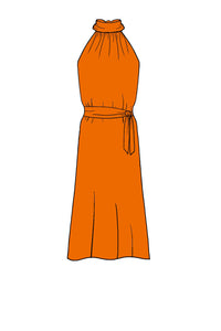 Silk Satin_Orange_Sleeveless_Midi length