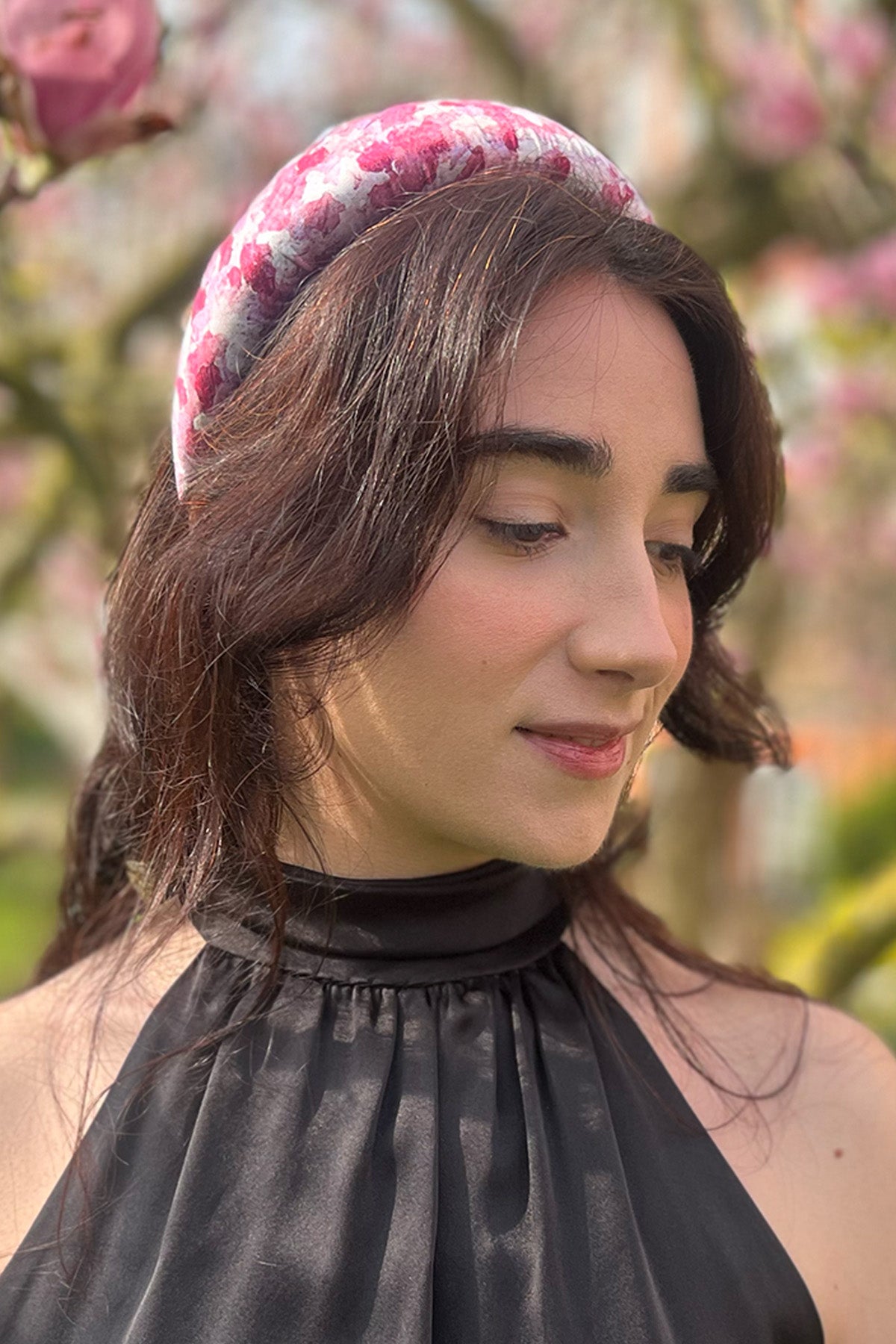 Rose Haze pink silk satin padded headband