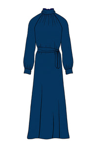 Silk Satin_Textured Navy_Long sleeve_Full length