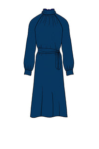 Silk Satin_Textured Navy_Long sleeve_Midi length