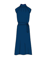 Silk Satin_Textured Navy_Cap sleeve_Midi length