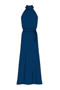 Silk Satin_Textured Navy_Sleeveless_Full length