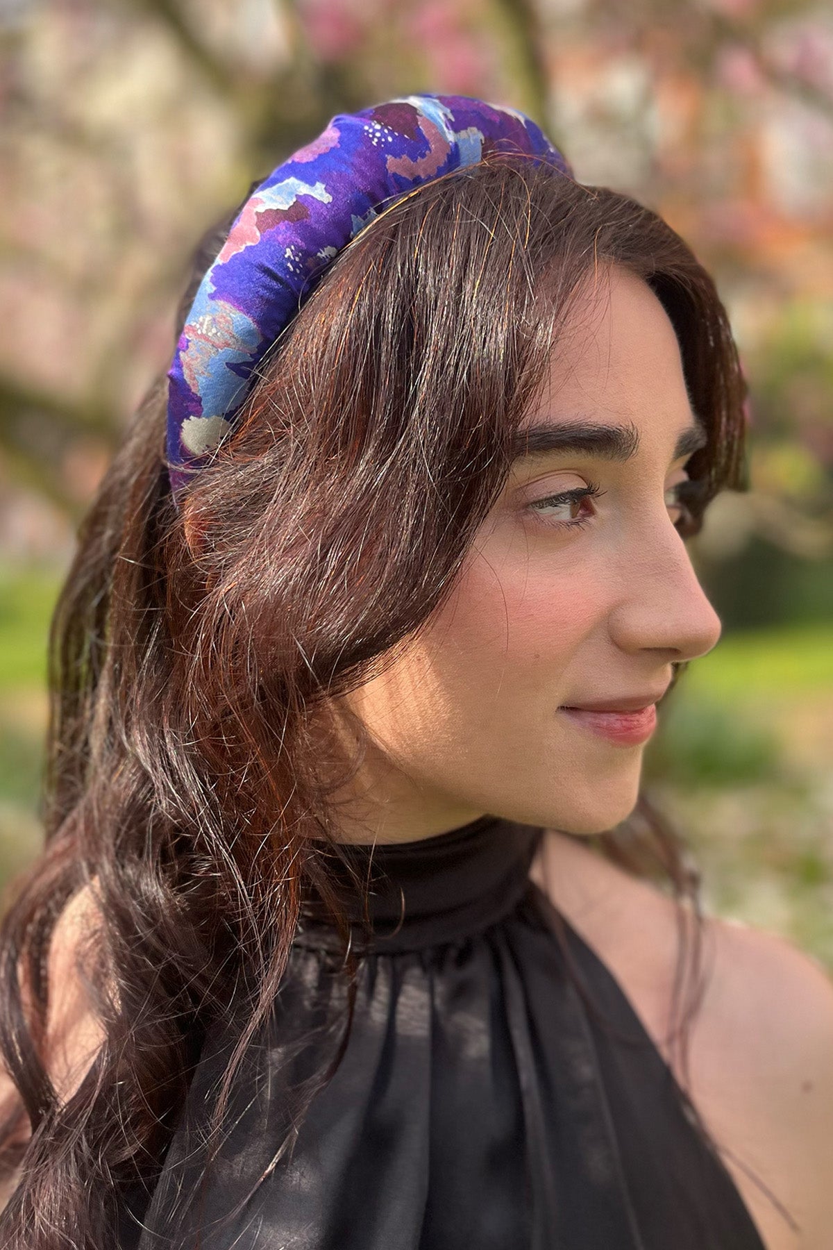 violet mariance silk satin padded headband