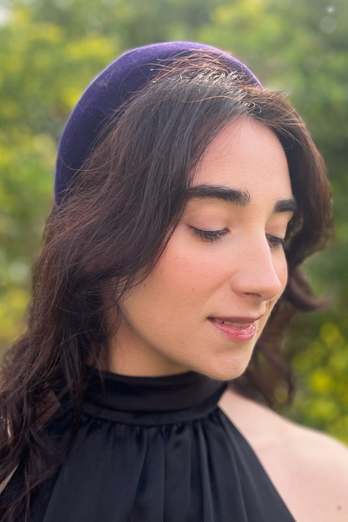 violet purple velvet padded headband