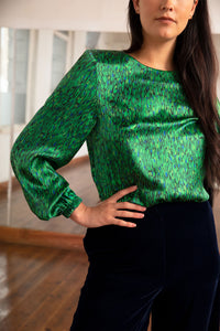 Emily Silk Satin Top - Flecked Emerald