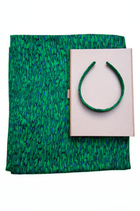 Flecked Emerald Silk Satin Scarf & Headband Small Gift Box