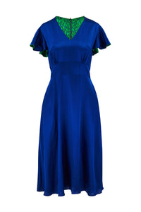 REVERSIBLE Chloe Silk Satin Dress - Flecked Emerald/Textured Navy