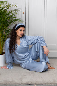 REVERSIBLE Phoebe Palazzo Pants - Soft Focus/Dusty Blue | Isabel Manns