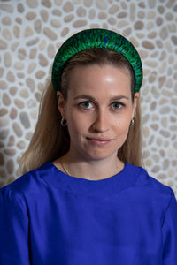 Flecked Emerald Velvet Padded Headband | Isabel Manns