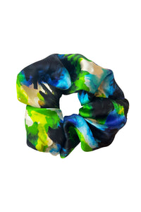 An Isabel Manns vivid multicoloured silk satin scrunchie.